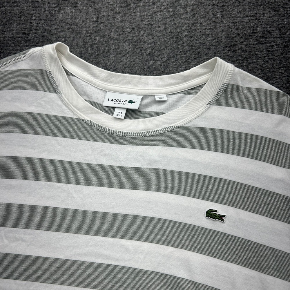 Lacoste Mens 3XL Regular Fit T Shirt White Green Striped Short Sleeve Size FR 8